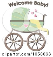 Poster, Art Print Of Green Baby Carriage Pram With Welcome Baby Text