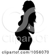 Royalty Free Vector Clip Art Illustration Of A Black Silhouetted Pregnant Woman Holding Her Belly by Pams Clipart