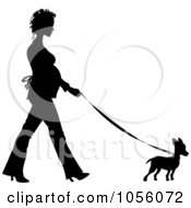 Poster, Art Print Of Black Silhouetted Pregnant Woman Walking A Chihuahua Dog