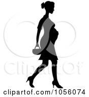 Royalty Free Vector Clip Art Illustration Of A Black Silhouetted Pregnant Woman Walking In Heels by Pams Clipart
