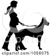 Royalty Free Vector Clip Art Illustration Of A Black Silhouetted Pregnant Woman Walking A Great Dane Dog
