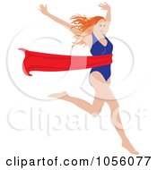 Poster, Art Print Of Red Haired Woman Breaking Through A Red Ribbon