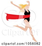 Royalty Free Vector Clip Art Illustration Of A Blond Woman Breaking Through A Red Ribbon