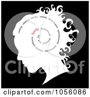 Royalty Free Vector Clip Art Illustration Of A White Silhouetted Girls Head With A Spiral Of Words Family Standing Out by Pams Clipart