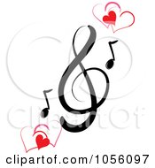 Poster, Art Print Of Music Clef And Hearts