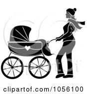 Poster, Art Print Of Black Silhouetted Woman Walking With A Baby Carriage