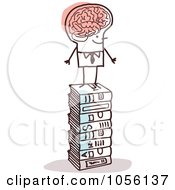 Poster, Art Print Of Stick Man With A Huge Brain Standing On Books