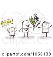 Poster, Art Print Of Stick Girl And Man Giving Flowers To A Woman On Mothers Day