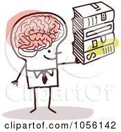 Poster, Art Print Of Stick Man With A Huge Brain Holding Books