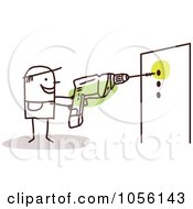 Poster, Art Print Of Stick Man Drilling Holes In A Wall