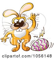 Poster, Art Print Of Yellow Bunny Cracking And Laying An Easter Egg