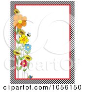 Bee With Spring Flowers And A Snail With A Checkered Border And Copyspace