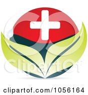 Poster, Art Print Of Medical Cross With Leaves And A Water Drop