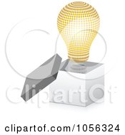 Poster, Art Print Of Golden Halftone Lightbulb In A 3d Open Box