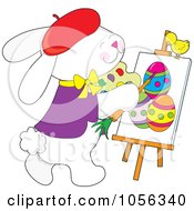 Poster, Art Print Of Chick Watching A Creative Easter Bunny Painting Eggs On Canvas