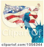 Poster, Art Print Of Statue Of Liberty Holding The Torch Over A Grungy American Map