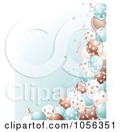 Royalty Free Vector Clip Art Illustration Of A Boys Birthday Party Background Of Brown Blue And White Balloons And Confetti On Blue