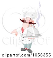 Royalty Free Vector Clip Art Illustration Of A Professional Chef Holding Out A Steaming Platter by Pushkin