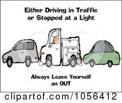 Royalty Free Vector Clip Art Illustration Of A Utility Truck Sandwiched Between Two Cars With Safety Text by djart