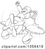 Royalty Free Vector Clip Art Illustration Of A Coloring Page Outline Of A Waving Pilot Flying His Plane