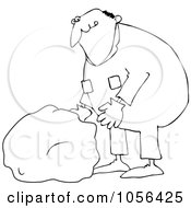 Poster, Art Print Of Coloring Page Outline Of A Worker Man Picking Up A Rock