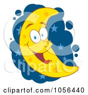 Royalty Free Vector Clip Art Illustration Of A Happy Crescent Moon Over Blue Stars by Hit Toon