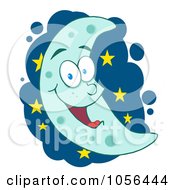 Royalty Free Vector Clip Art Illustration Of A Happy Blue Crescent Moon Over Stars by Hit Toon