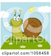 Royalty Free Vector Clip Art Illustration Of A Snail Eating A Flower On A Hill On A Sunny Day by Hit Toon