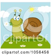 Poster, Art Print Of Snail Eating A Flower On A Hill On A Sunny Day