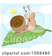 Royalty Free Vector Clip Art Illustration Of A Cheerful Snail On A Leaf On A Sunny Day by Hit Toon