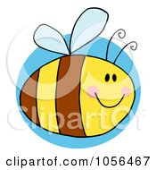 Royalty Free Vector Clip Art Illustration Of A Pudgy Bee Over A Blue Circle