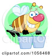 Royalty Free Vector Clip Art Illustration Of A Worker Bee Carrying Two Buckets Over A Green Circle