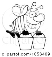Royalty Free Vector Clip Art Illustration Of An Outlined Worker Bee Carrying Two Buckets