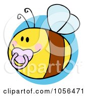 Poster, Art Print Of Pudgy Baby Bee With A Pacifier Over A Blue Circle