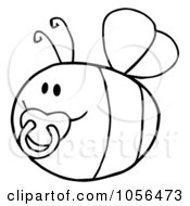 Royalty Free Vector Clip Art Illustration Of An Outlined Pudgy Baby Bee With A Pacifier