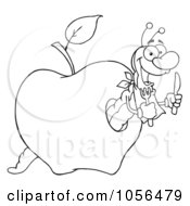 Royalty Free Vector Clip Art Illustration Of An Outlined Hungry Worm In An Apple