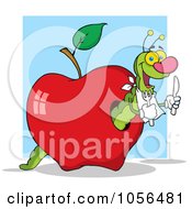 Poster, Art Print Of Hungry Worm In A Red Apple Over A Blue Square