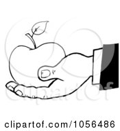 Royalty Free Vector Clip Art Illustration Of An Outlined Hand Holding A Red Apple