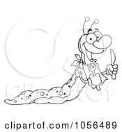 Royalty Free Vector Clip Art Illustration Of An Outlined Hungry Caterpillar With A Bib And Silverware