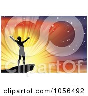 Royalty Free Vector Clip Art Illustration Of A Silhouetted Joyous Man Against A Glorious Sky
