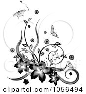 Black And White Floral Vine Corner Design With Butterflies