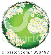 Poster, Art Print Of Grassy Globe With Floral Continents