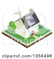 3d Sustainable Energy Home With Roof Solar Panels And A Wind Turbine