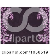 Poster, Art Print Of Dark Purple Floral Background With Vine Borders