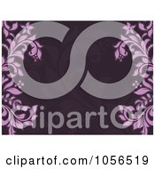 Royalty Free Vector Clip Art Illustration Of A Dark Purple Floral Background With Vine Borders