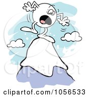 Royalty Free Vector Clip Art Illustration Of A Scared Moodie Character Standing On Top Of A Mountain