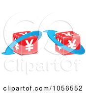 Royalty Free Vector Clip Art Illustration Of A Digital Collage Of Red Yen Cubes With Blue Arrows