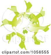 Poster, Art Print Of Green Globe With Thumb Up Hands - 1