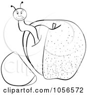 Royalty Free Vector Clip Art Illustration Of An Outlined Worm In An Apple With A Cut Off Wedge