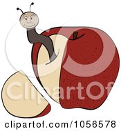 Royalty Free Vector Clip Art Illustration Of A Worm In An Apple With A Cut Off Wedge